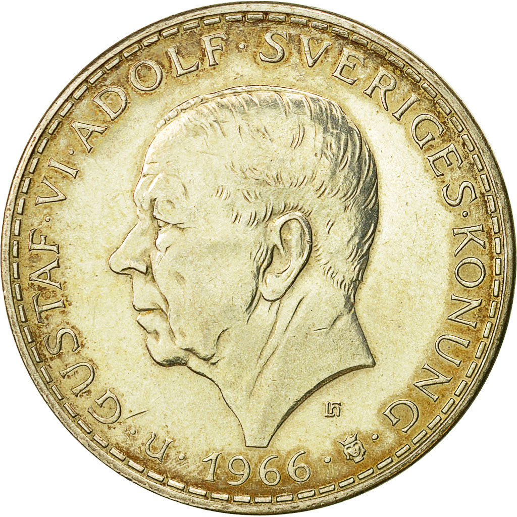 Coin, Sweden, Gustaf VI, 5 Kronor, 1966, AU(55-58), Silver, KM:839
