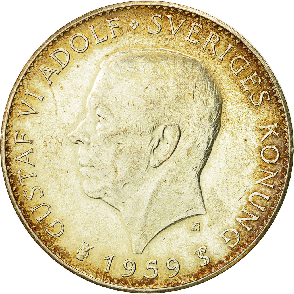 Coin, Sweden, Gustaf VI, 5 Kronor, 1959, AU(55-58), Silver, KM:830