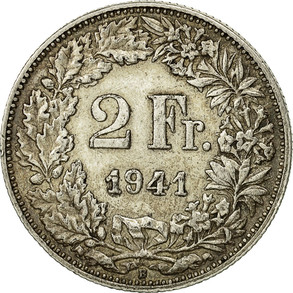 Coin, Switzerland, 2 Francs, 1941, Bern, EF(40-45), Silver, KM:21