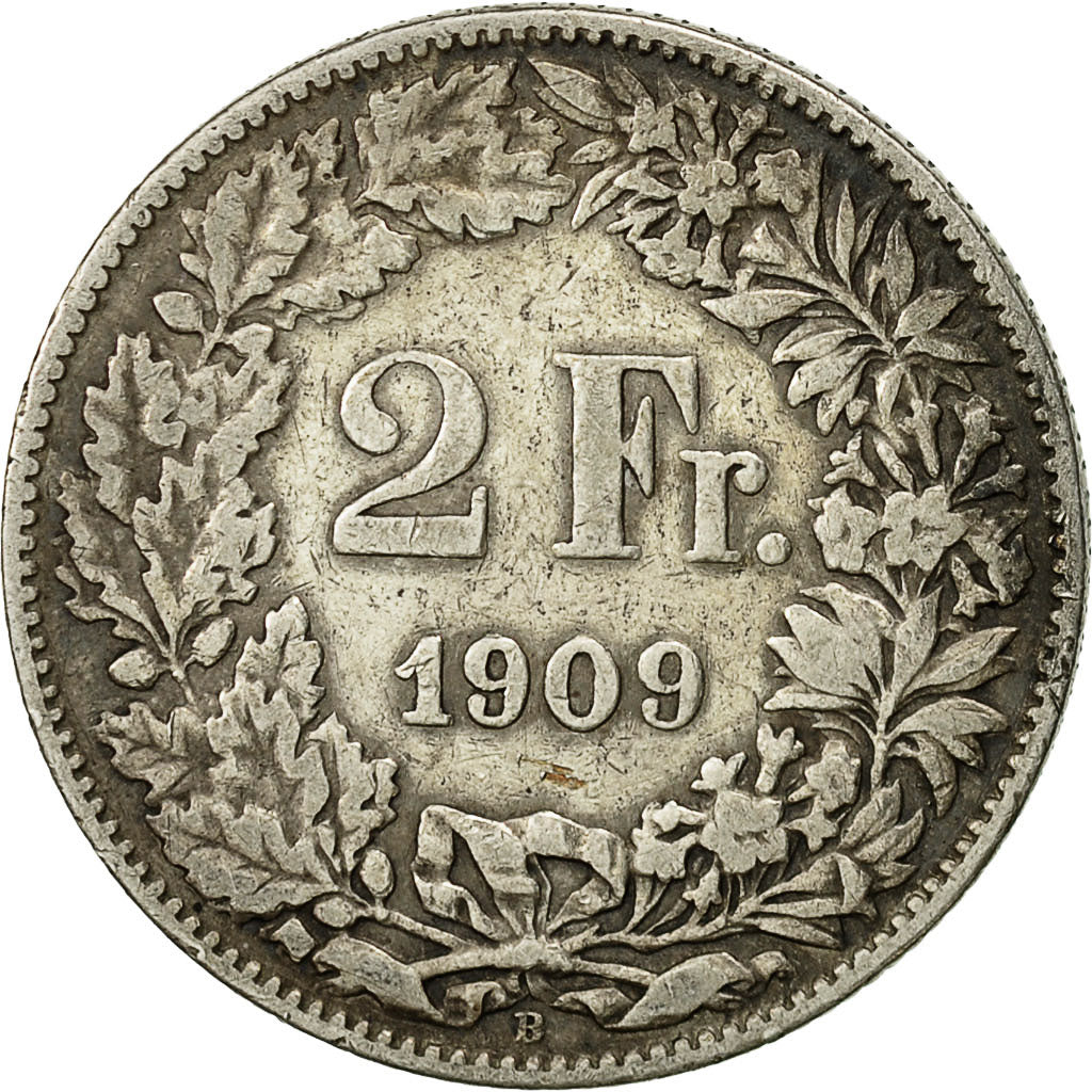 Coin, Switzerland, 2 Francs, 1909, Bern, VF(30-35), Silver, KM:21