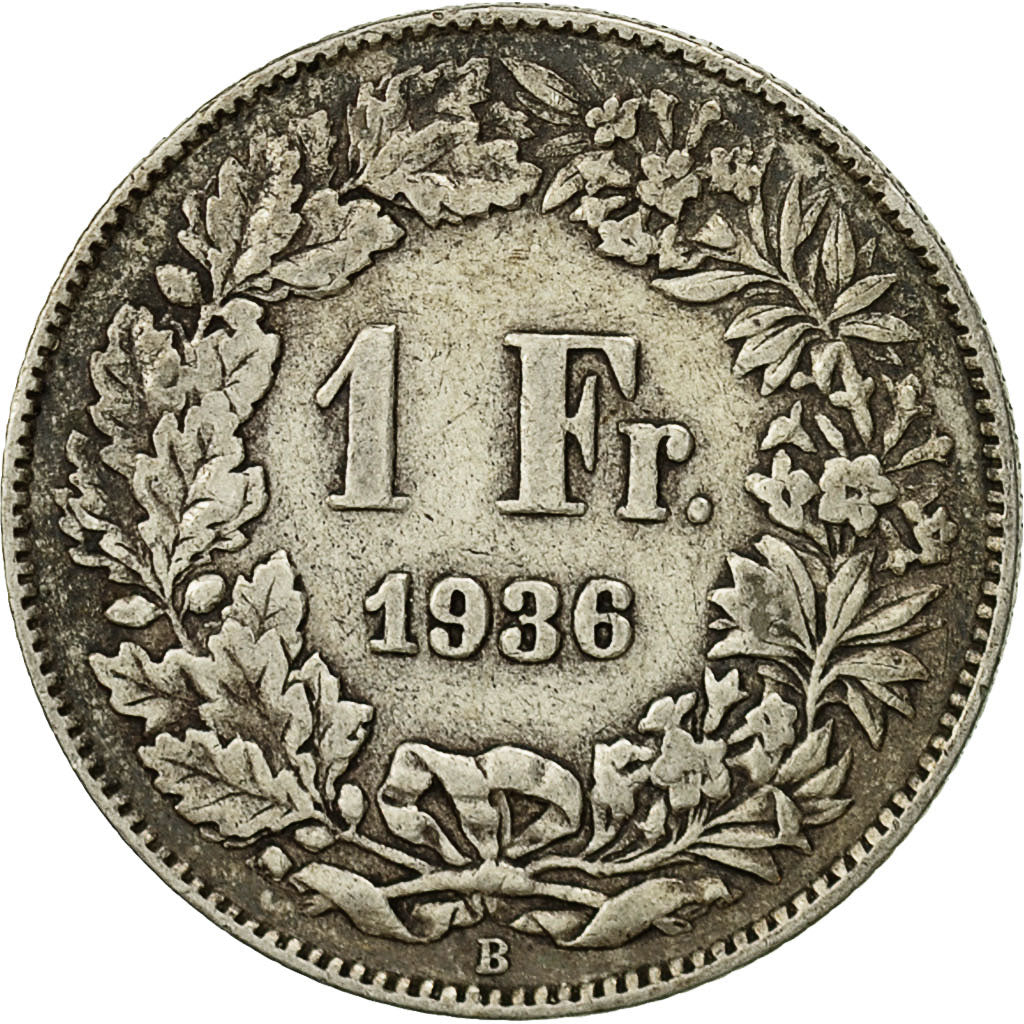Schweiz, Franc, 1936, Bern, S+, Silber, KM:24