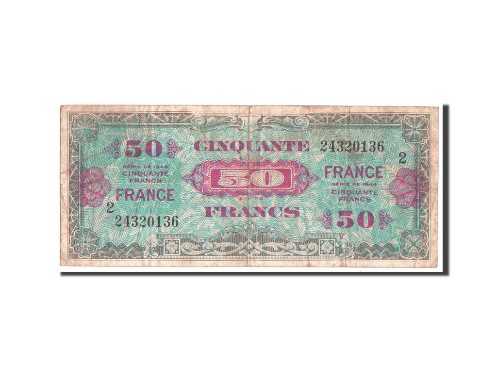 Francia, 50 Francs, 1944 Flag/France, 1944, KM:122b, MB, Fayette:VF24.2