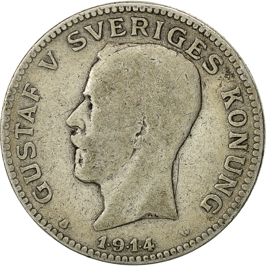 Coin, Sweden, Gustaf V, Krona, 1914, VF(20-25), Silver, KM:786.1