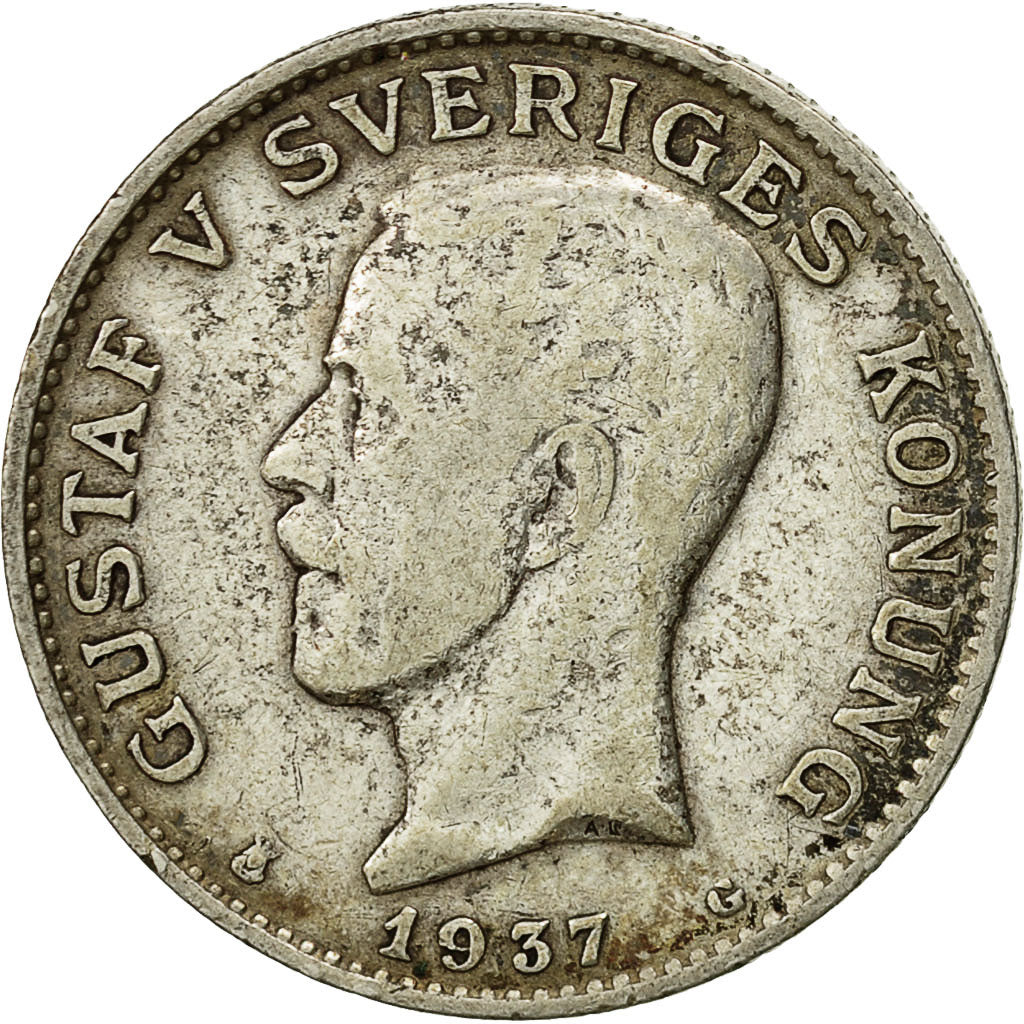 Svezia, Gustaf V, Krona, 1937, BB, Argento, KM:786.2