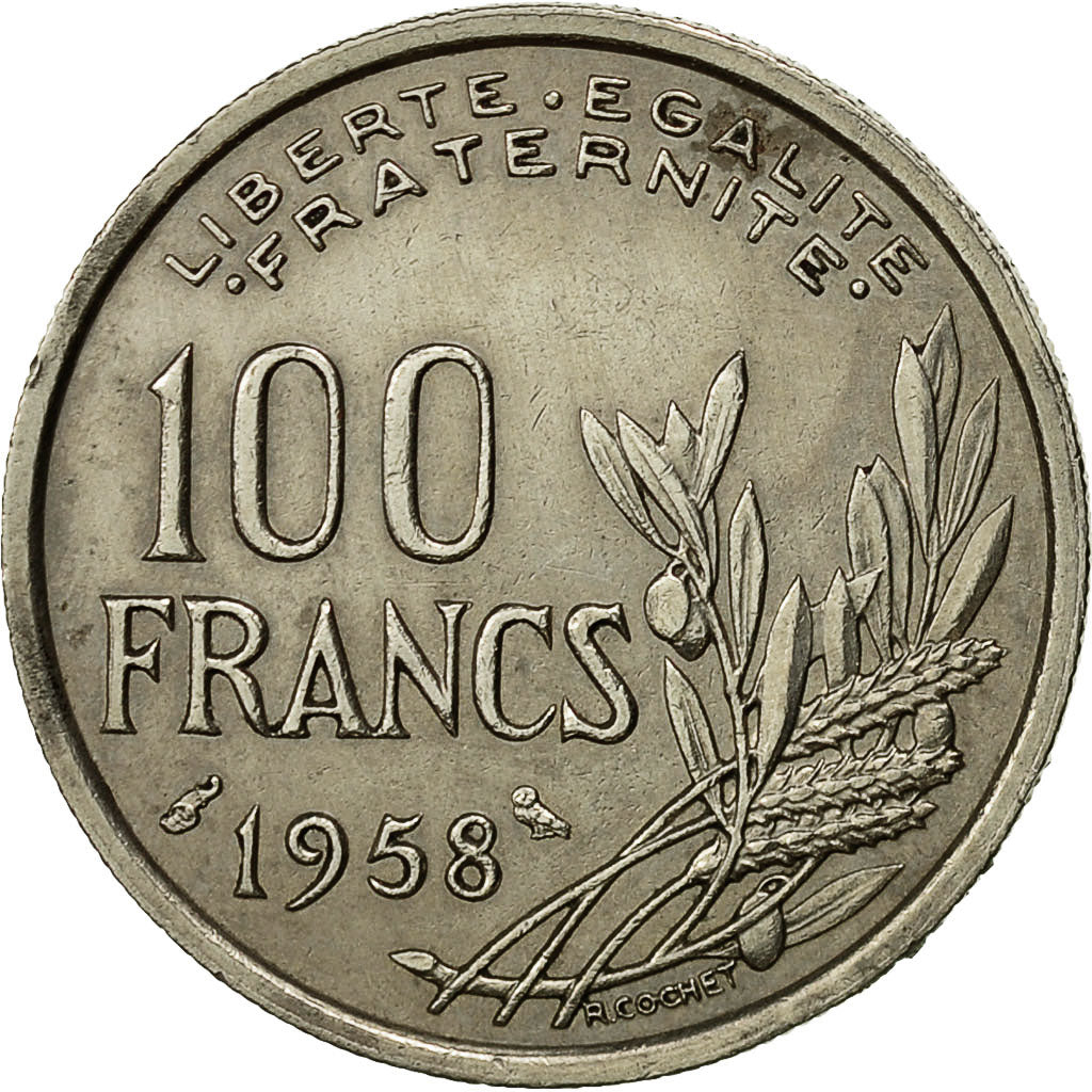 Coin, France, Cochet, 100 Francs, 1958, EF(40-45), Copper-nickel, KM:919.1