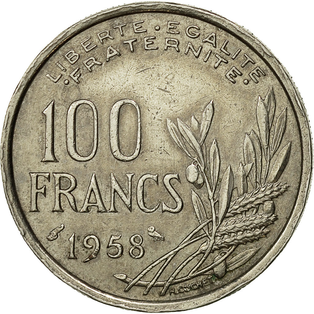 Moneta, Francia, Cochet, 100 Francs, 1958, BB+, Rame-nichel, KM:919.1