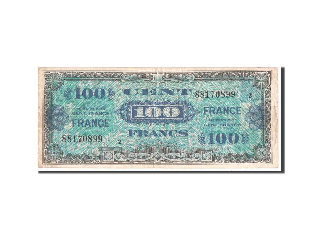 Francia, 100 Francs, 1944 Flag/France, 1944, KM:118b, BB, Fayette:VF25.2