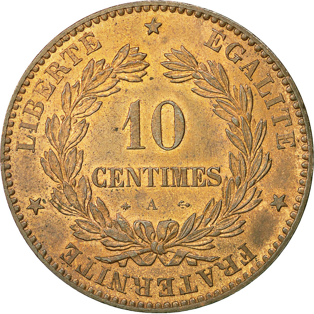 Coin, France, Cérès, 10 Centimes, 1872, Paris, AU(55-58), Bronze, KM:815.1
