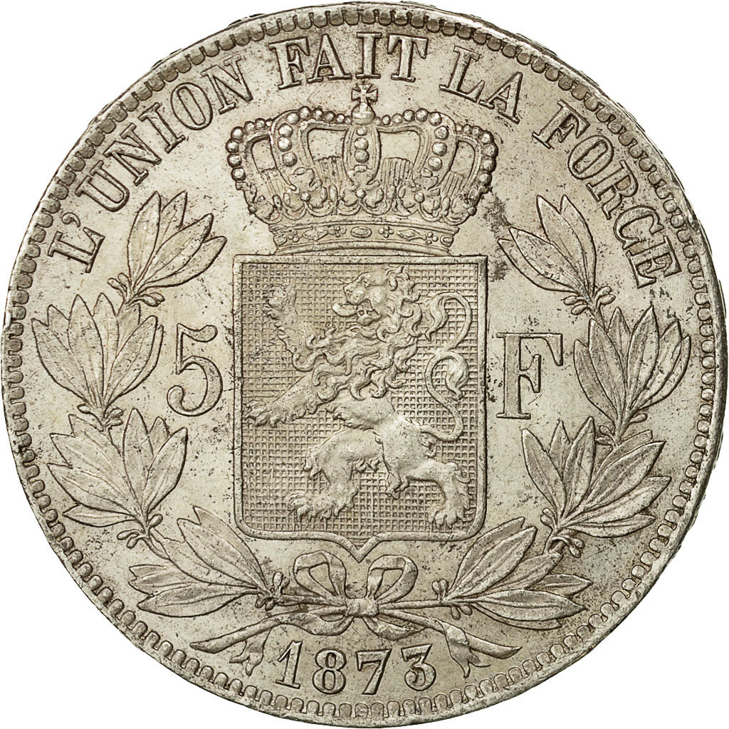 Belgium, Leopold II, 5 Francs, 5 Frank, 1873, AU(55-58), Silver, KM:24