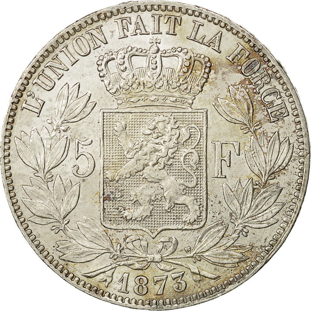 Belgium, Leopold II, 5 Francs, 5 Frank, 1873, AU(55-58), Silver, KM:24