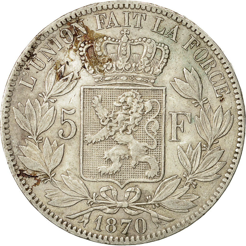 Belgium, Leopold II, 5 Francs, 5 Frank, 1870, EF(40-45), Silver, KM:24