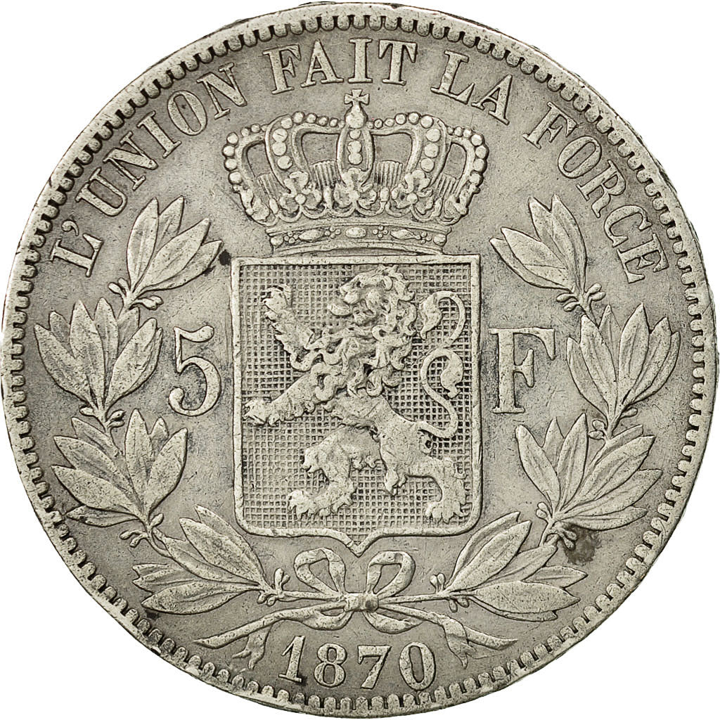 Belgium, Leopold II, 5 Francs, 5 Frank, 1870, EF(40-45), Silver, KM:24