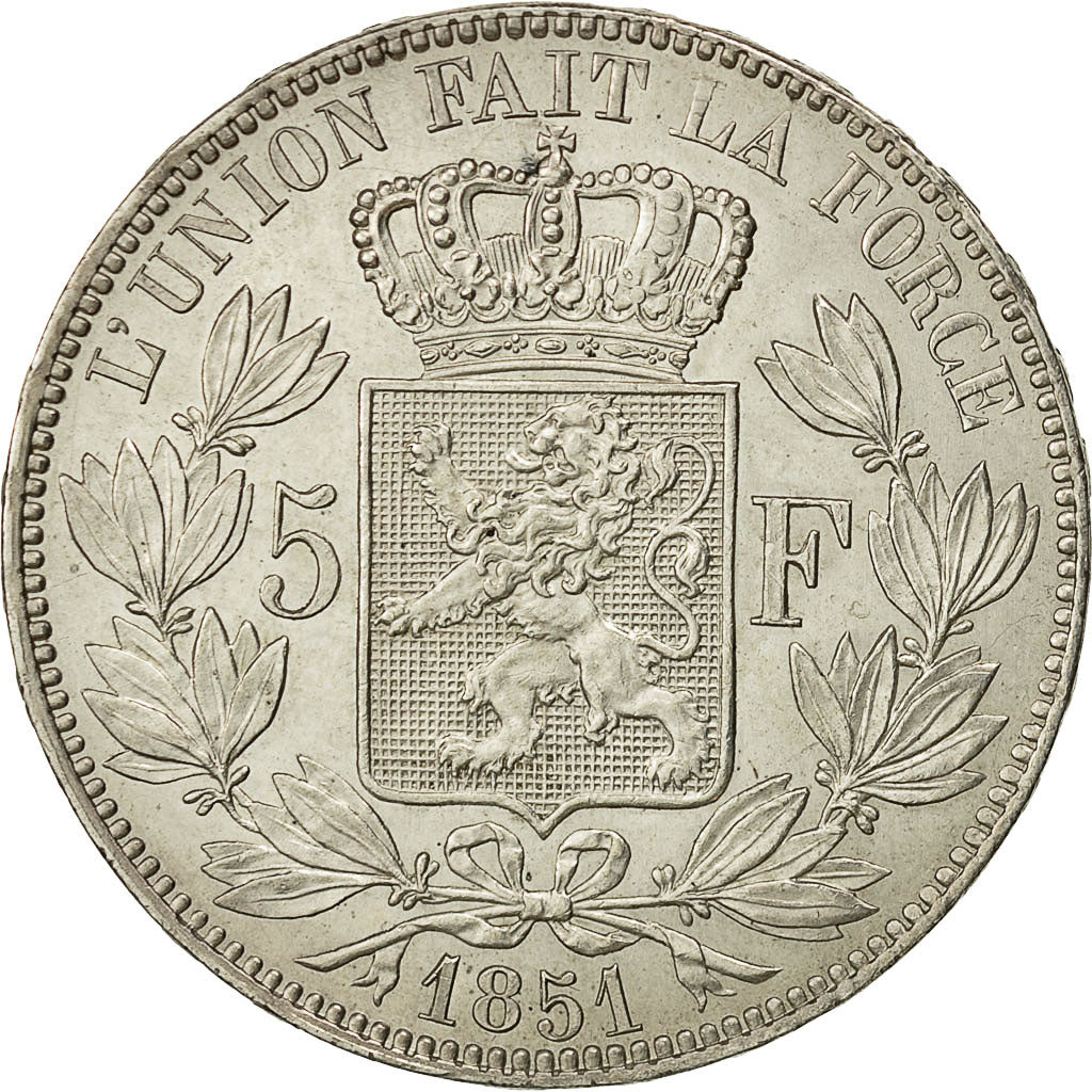 Coin, Belgium, Leopold I, 5 Francs, 5 Frank, 1851, MS(60-62), Silver, KM:17