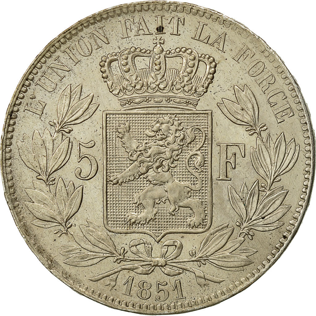 Coin, Belgium, Leopold I, 5 Francs, 5 Frank, 1851, MS(60-62), Silver, KM:17