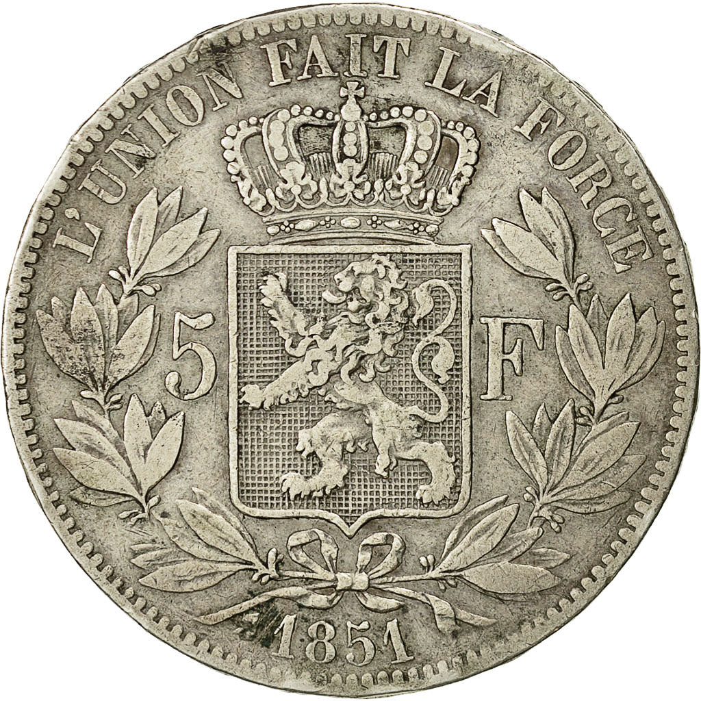 Belgium, Leopold I, 5 Francs, 5 Frank, 1851, VF(30-35), Silver, KM:17