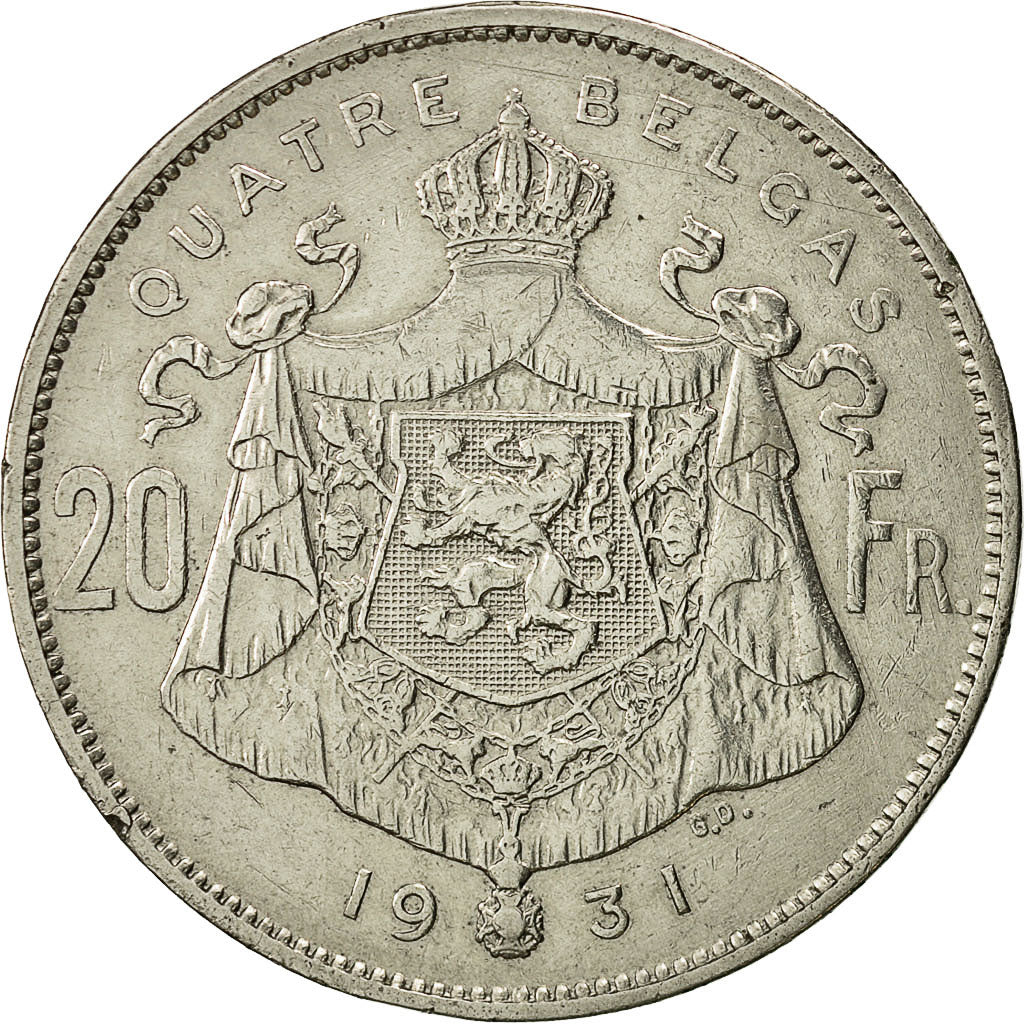 Münze, Belgien, 20 Francs, 20 Frank, 1931, SS, Nickel, KM:101.1