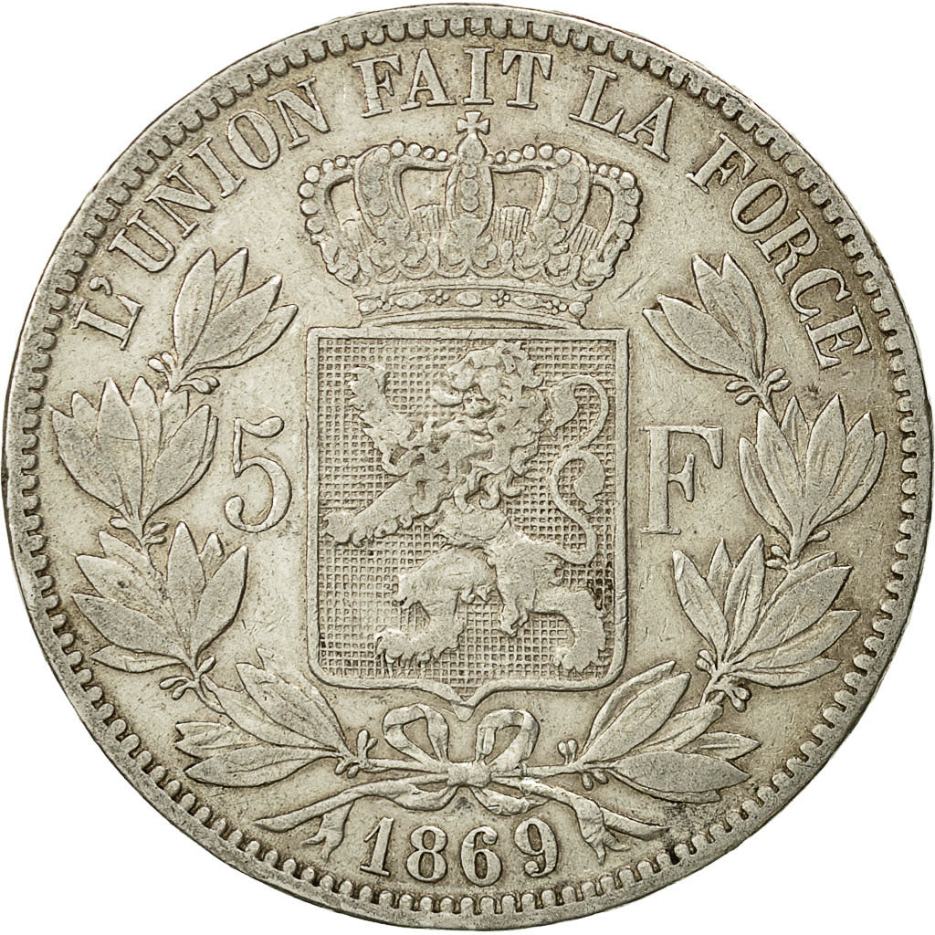Belgium, Leopold II, 5 Francs, 5 Frank, 1869, VF(30-35), Silver, KM:24