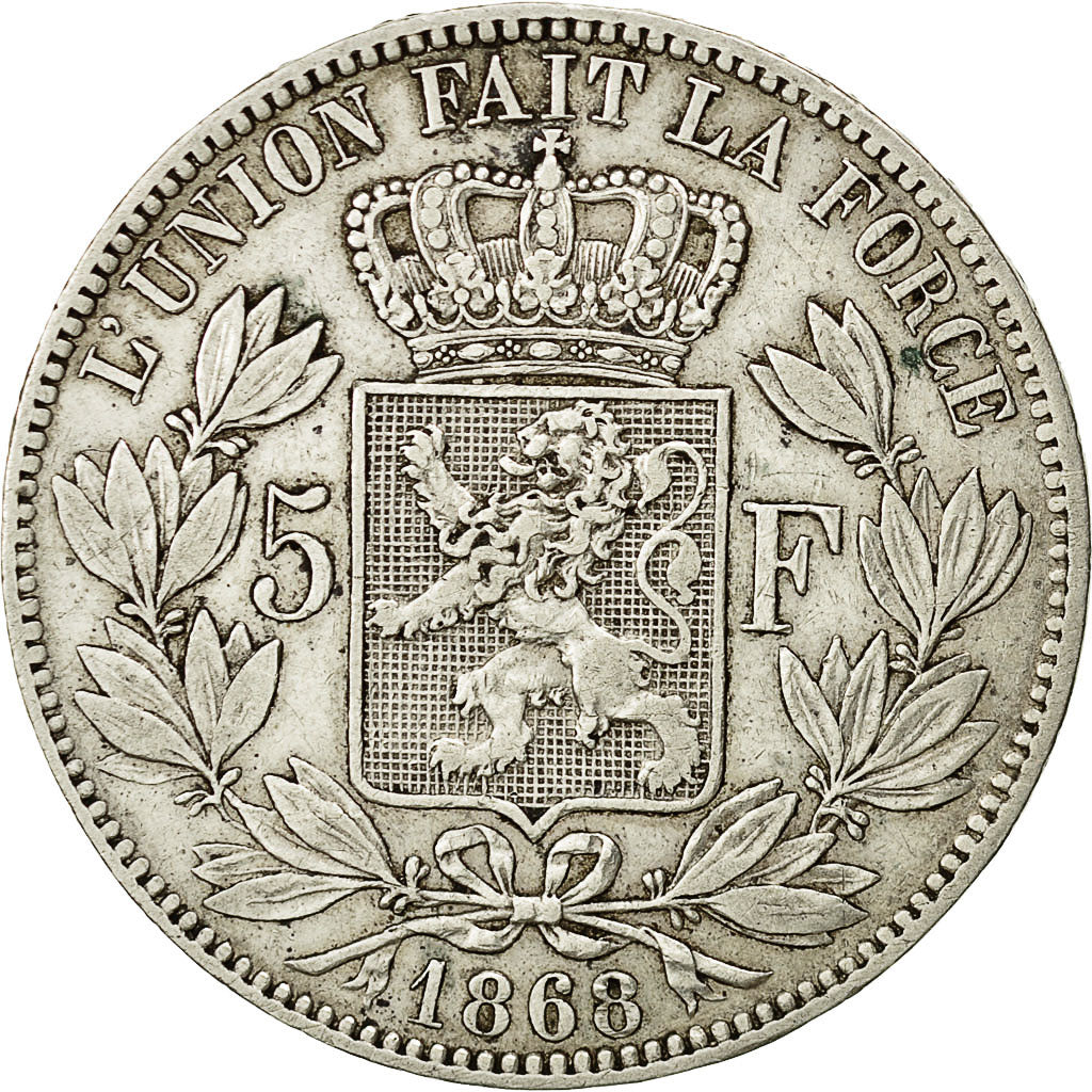 Belgium, Leopold II, 5 Francs, 5 Frank, 1868, EF(40-45), Silver, KM:24