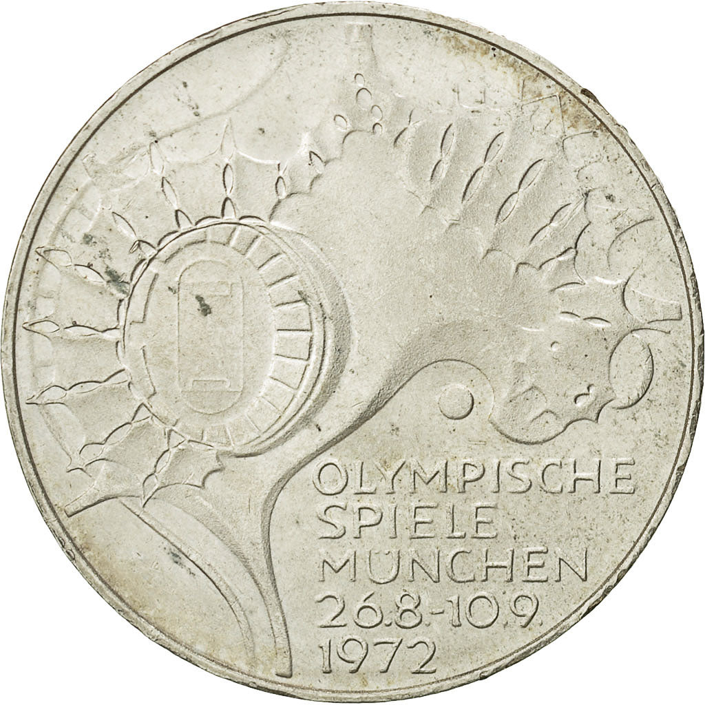 Moneda, ALEMANIA - REPÚBLICA FEDERAL, 10 Mark, 1972, Stuttgart, MBC+, Plata