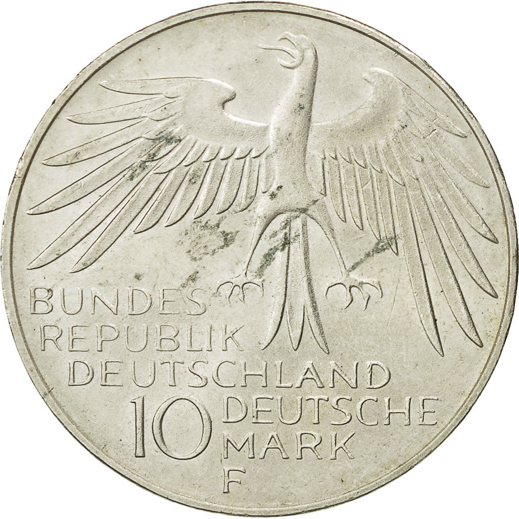 Moneda, ALEMANIA - REPÚBLICA FEDERAL, 10 Mark, 1972, Stuttgart, MBC+, Plata