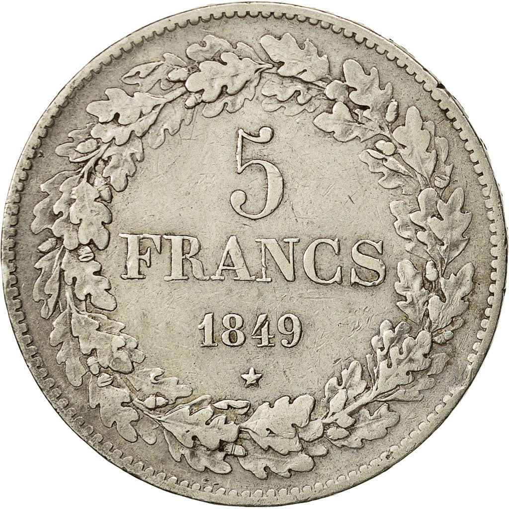 Moneta, Belgia, Leopold I, 5 Francs, 5 Frank, 1849, EF(40-45), Srebro, KM:3.2