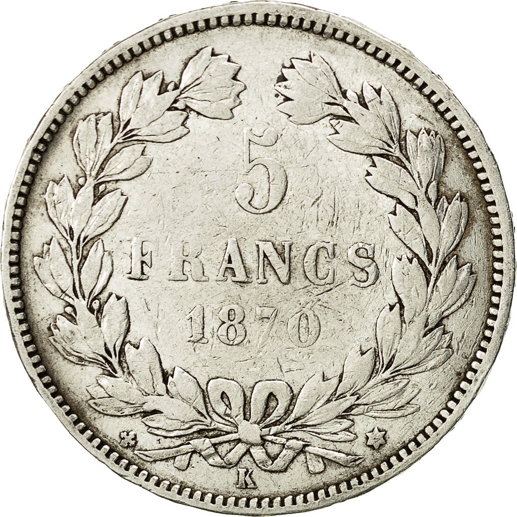 Münze, Frankreich, Cérès, 5 Francs, 1870, Bordeaux, S+, Silber, KM:818.2
