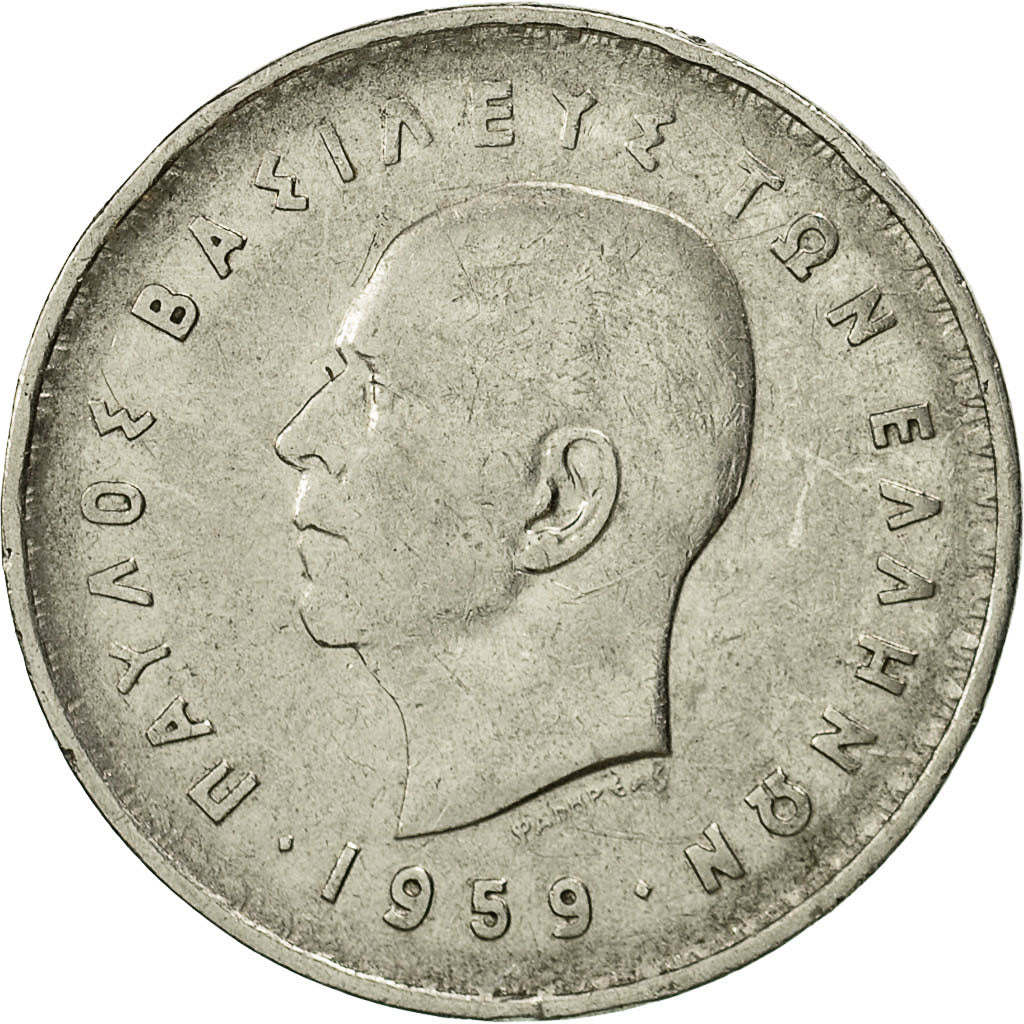 Coin, Greece, Paul I, 10 Drachmai, 1959, EF(40-45), Nickel, KM:84