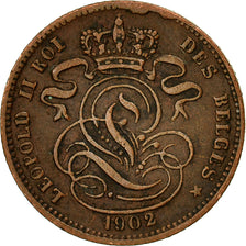 Bélgica, Leopold II, Centime, 1902, MBC+, Cobre, KM:33.2