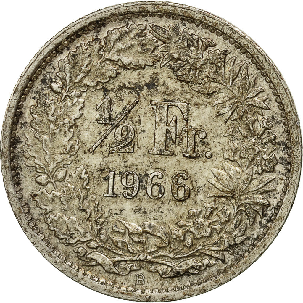 Coin, Switzerland, 1/2 Franc, 1966, Bern, AU(50-53), Silver, KM:23