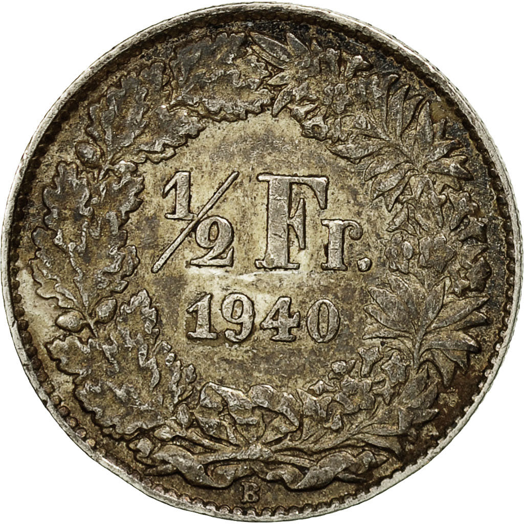 Switzerland, 1/2 Franc, 1940, Bern, AU(50-53), Silver, KM:23
