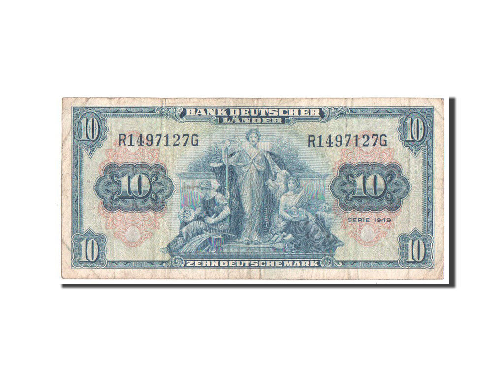 Banconote, GERMANIA - REPUBBLICA FEDERALE, 10 Deutsche Mark, 1949, MB+