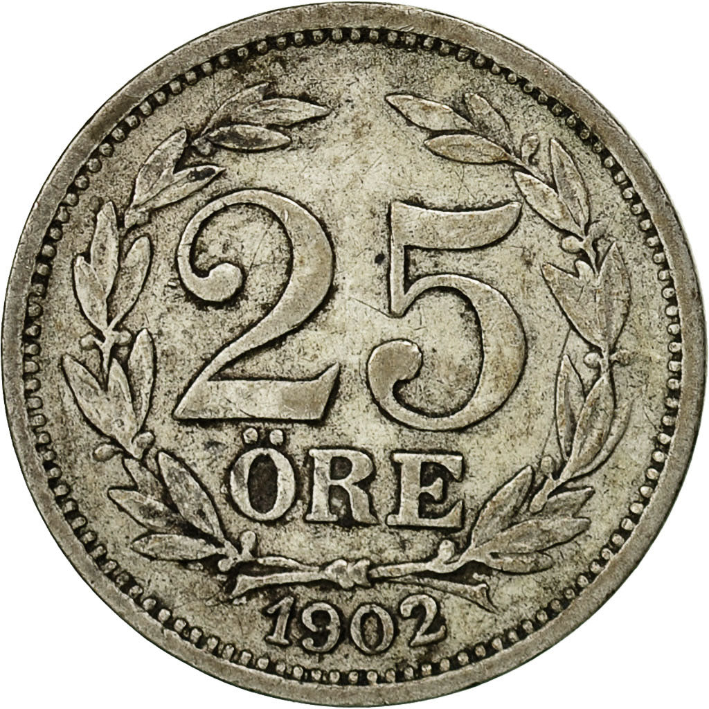 Sweden, Oscar II, 25 Öre, 1902, EF(40-45), Silver, KM:739