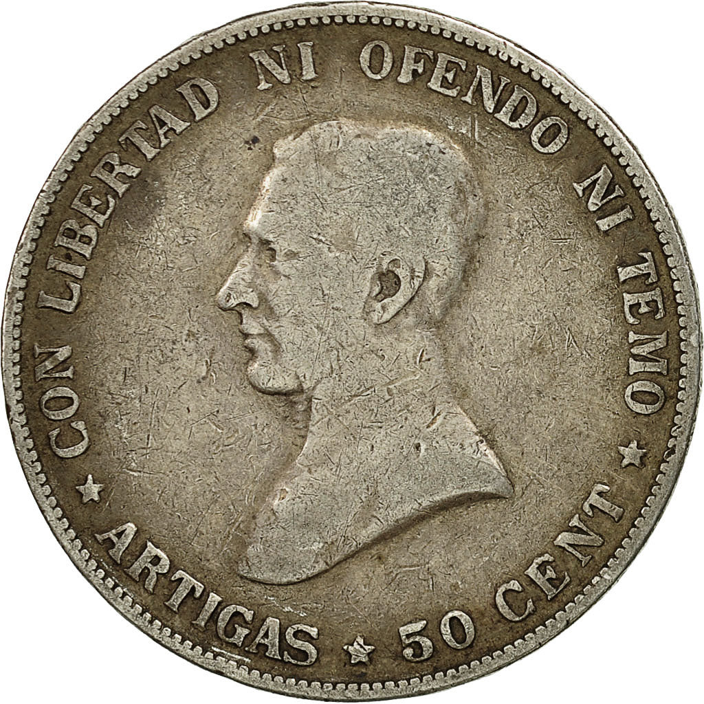 Uruguay, 50 Centesimos, 1917, VF(30-35), Silver, KM:22