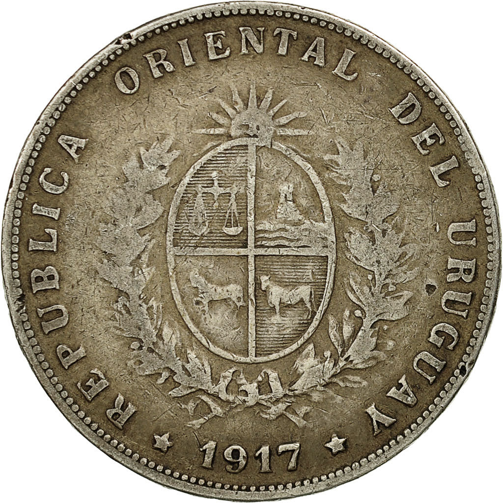Uruguay, 50 Centesimos, 1917, VF(30-35), Silver, KM:22