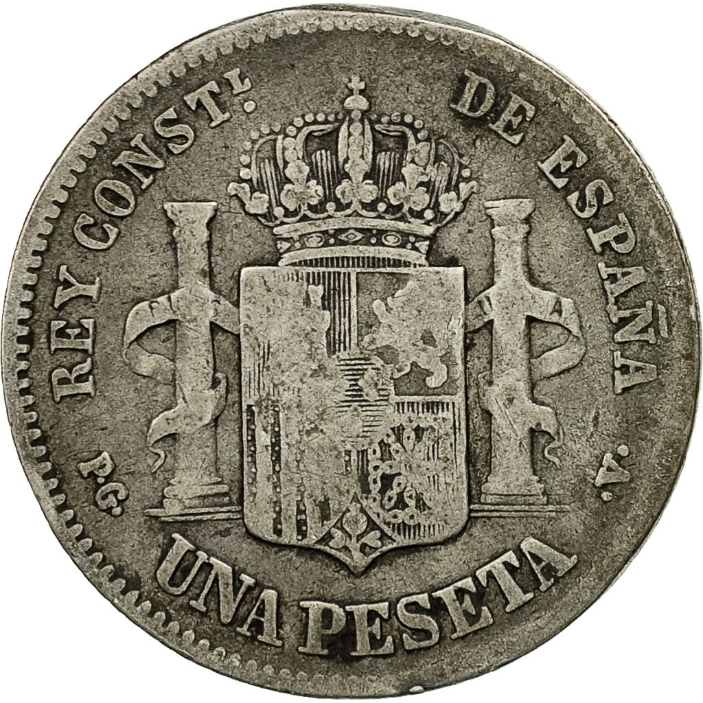 Moneda, España, Alfonso XIII, Peseta, 1894, Valencia, BC+, Plata, KM:702