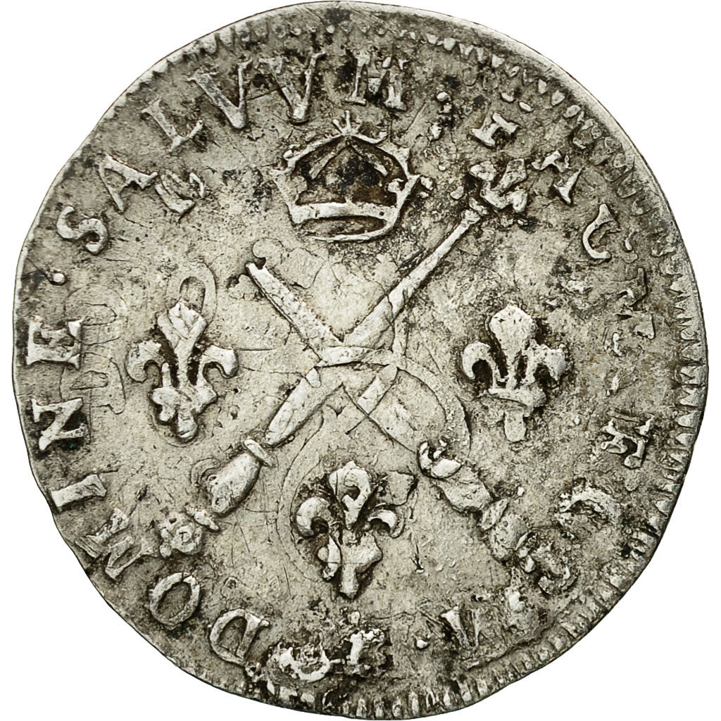 France, Louis XIV, 5 Sols aux insignes,1/16 ECU,1702,Rouen,VF(30-35), KM 337.3
