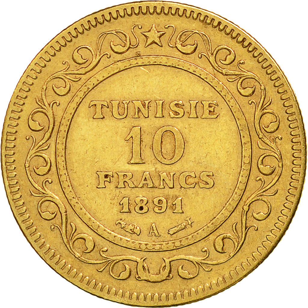 Monnaie, Tunisie, Ali Bey, 10 Francs, 1891, Paris, TTB, Or, KM:226, Lecompte:404
