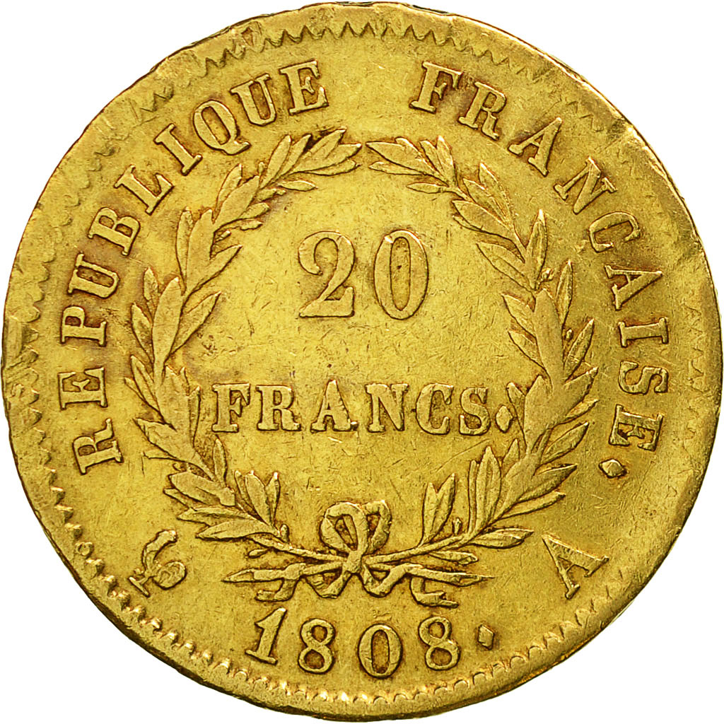 Munten, Frankrijk, Napoléon I, 20 Francs, 1808, Paris, ZF, Goud, KM:687.1