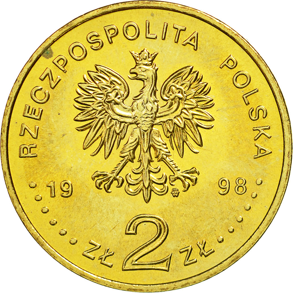 Coin, Poland, 2 Zlote, 1998, MS(63), Brass, KM:336