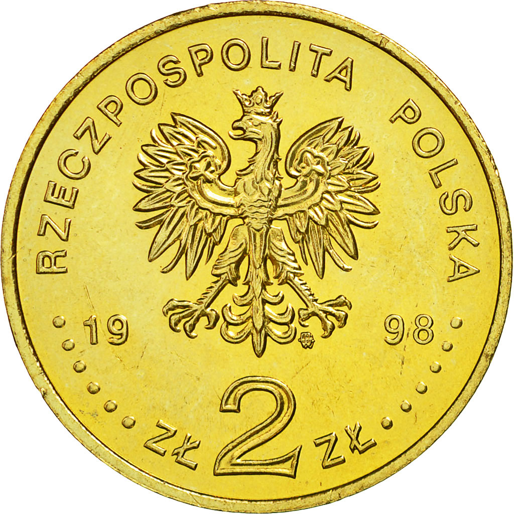 Coin, Poland, 2 Zlote, 1998, MS(63), Brass, KM:335