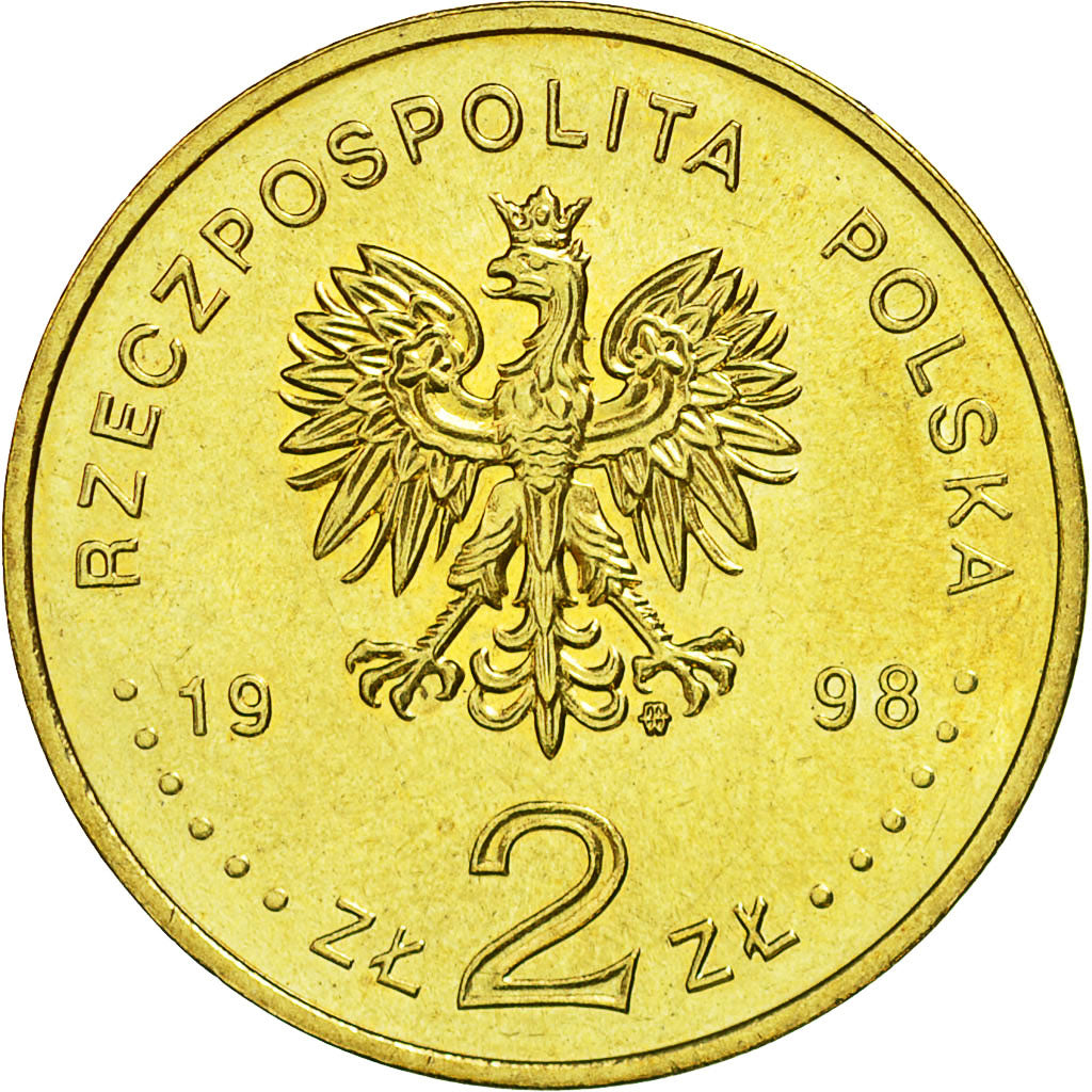 Coin, Poland, 2 Zlote, 1998, MS(63), Brass, KM:344