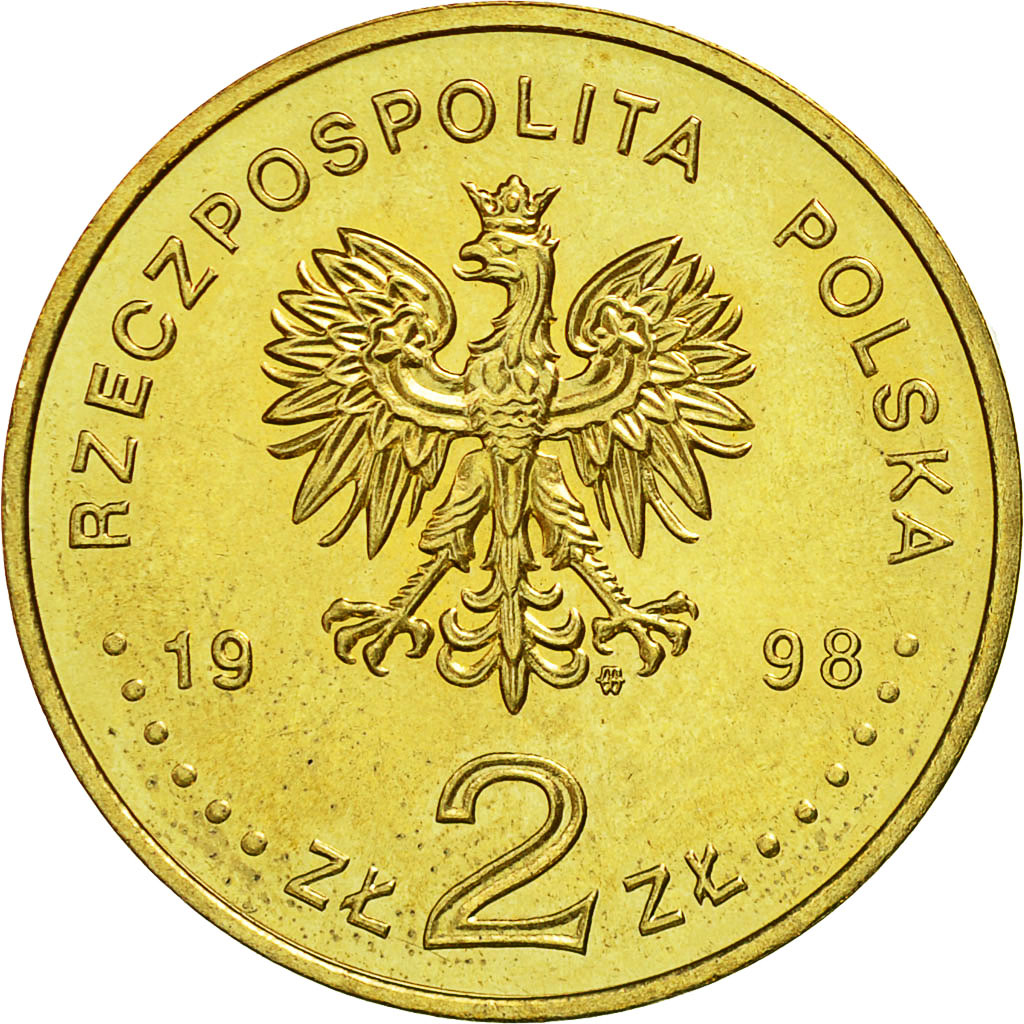 Coin, Poland, 2 Zlote, 1998, MS(63), Brass, KM:352