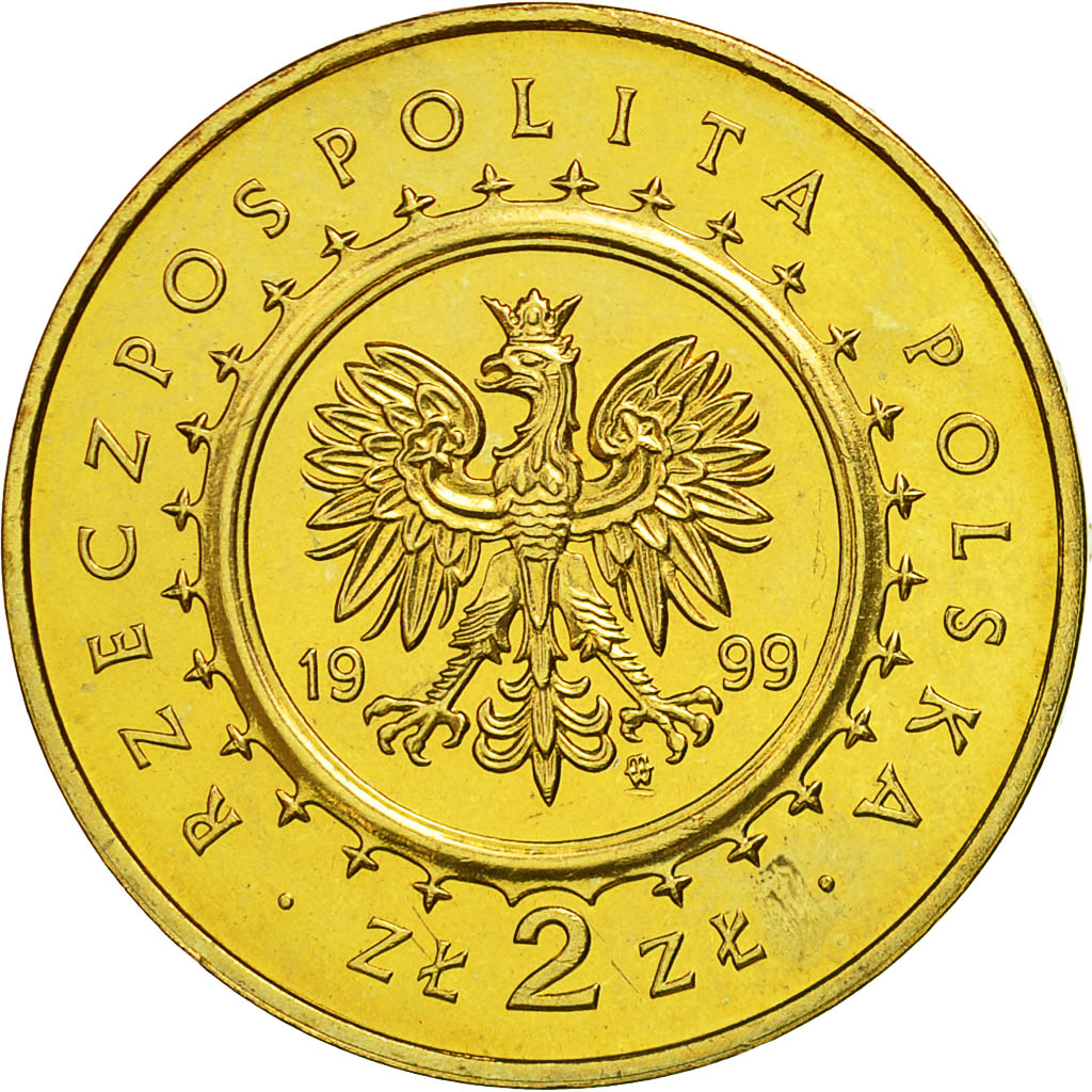 Coin, Poland, 2 Zlote, 1999, MS(63), Brass, KM:372