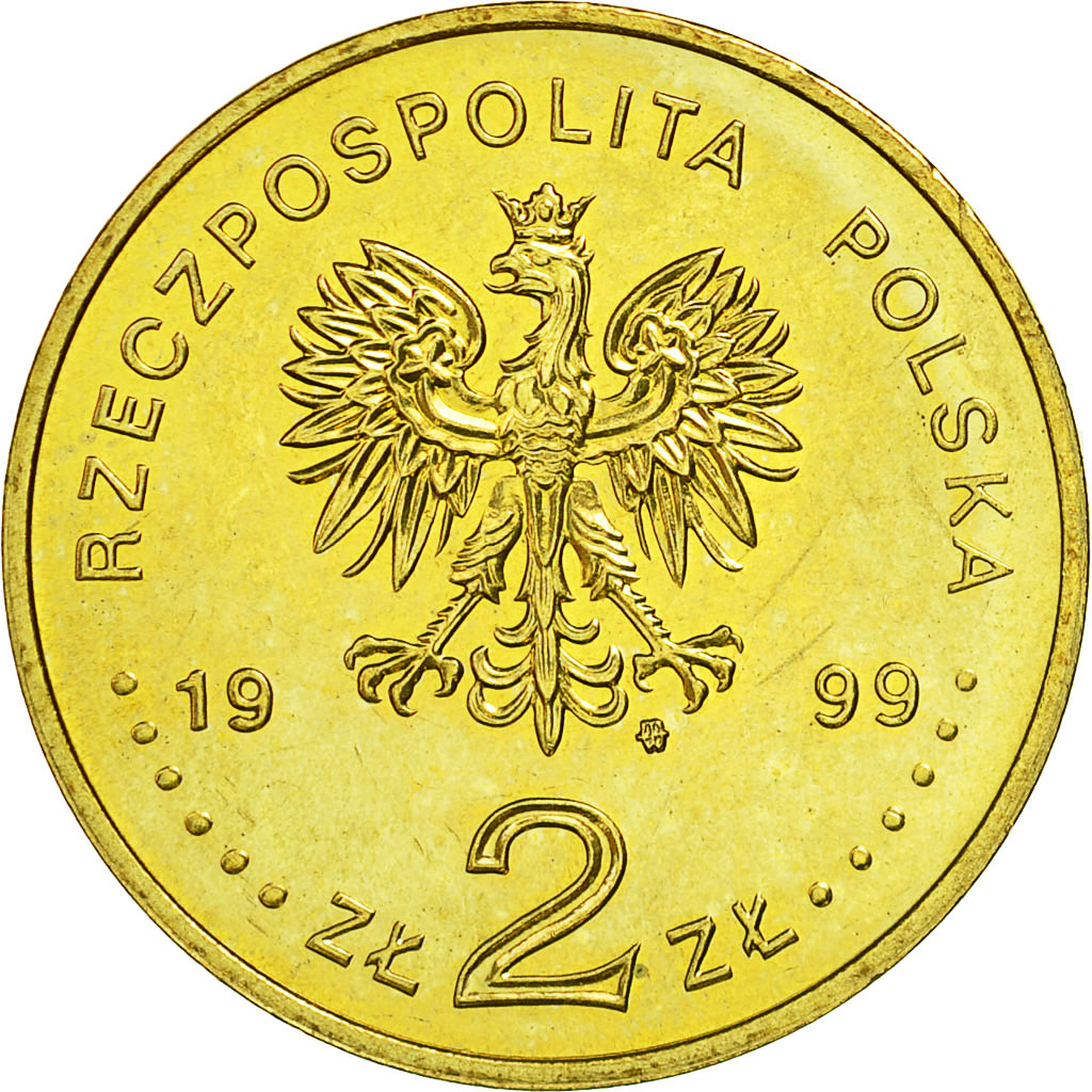 Coin, Poland, 2 Zlote, 1999, MS(63), Brass, KM:356