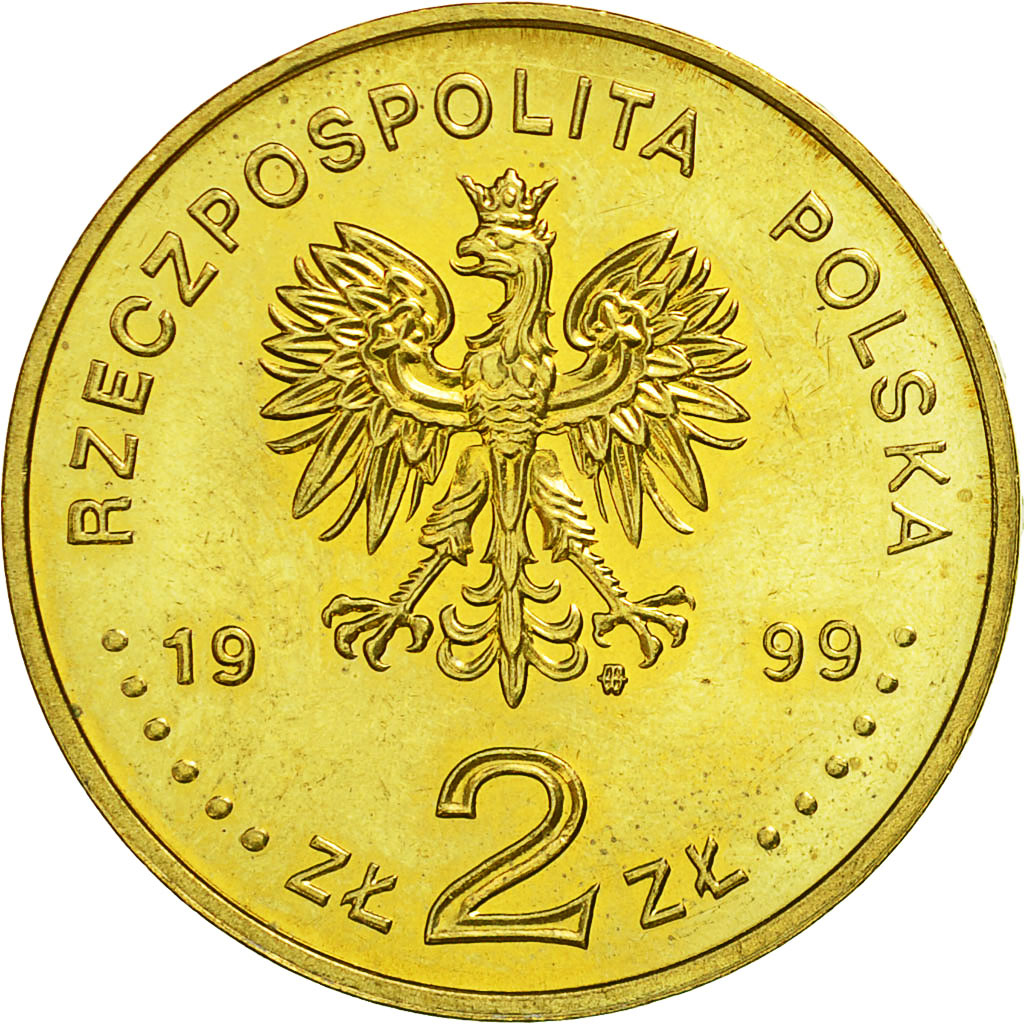 Coin, Poland, 2 Zlote, 1999, MS(63), Brass, KM:357