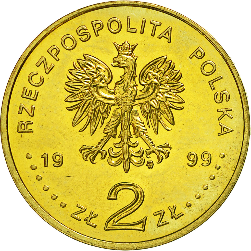 Coin, Poland, 2 Zlote, 1999, MS(63), Brass, KM:365
