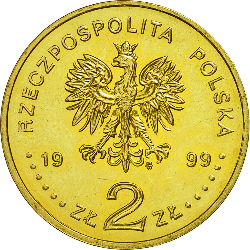 Coin, Poland, 2 Zlote, 1999, MS(63), Brass, KM:363