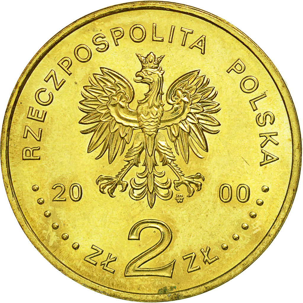 Poland, 2 Zlote, 2000, Warsaw, MS(63), Brass, KM:398