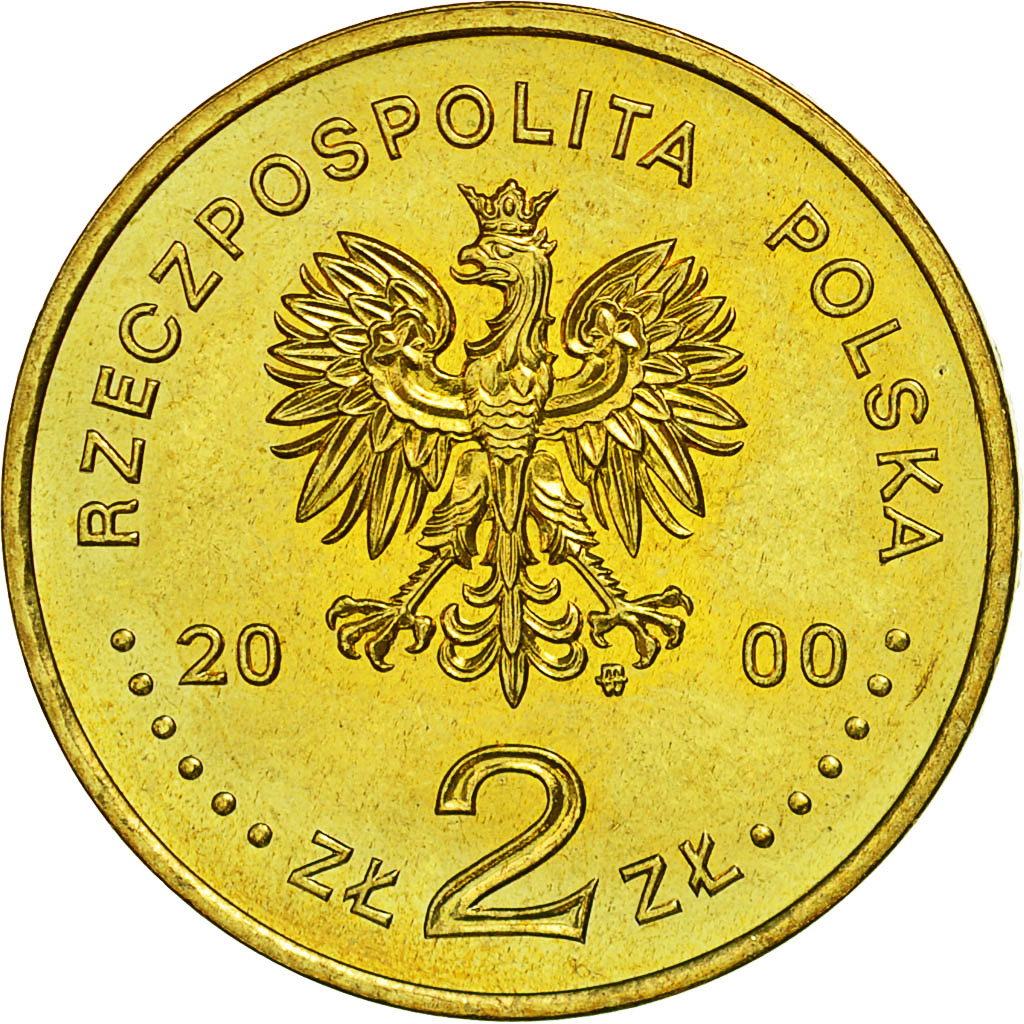 Poland, 2 Zlote, 2000, Warsaw, MS(63), Brass, KM:394