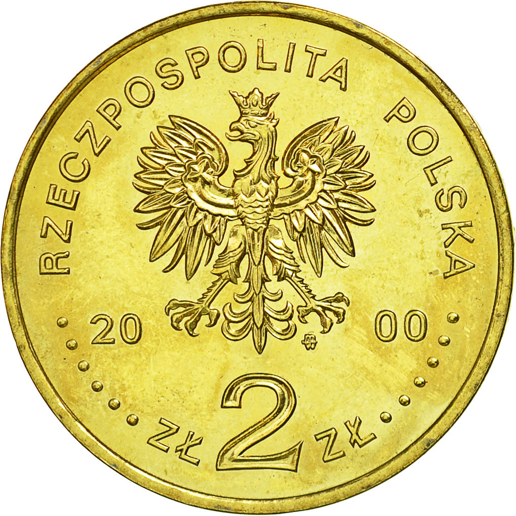 Coin, Poland, 2 Zlote, 2000, MS(63), Brass, KM:389